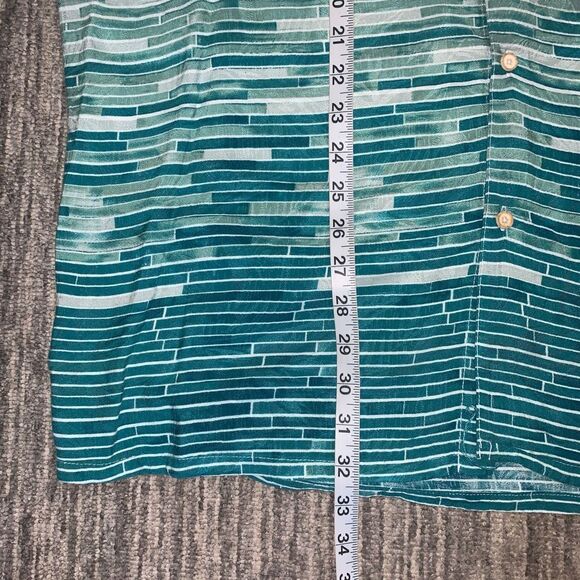Vintage Silk Mens XXL Button Front Shirt Green White Geometric Ombre Rayon - Picture 4 of 5